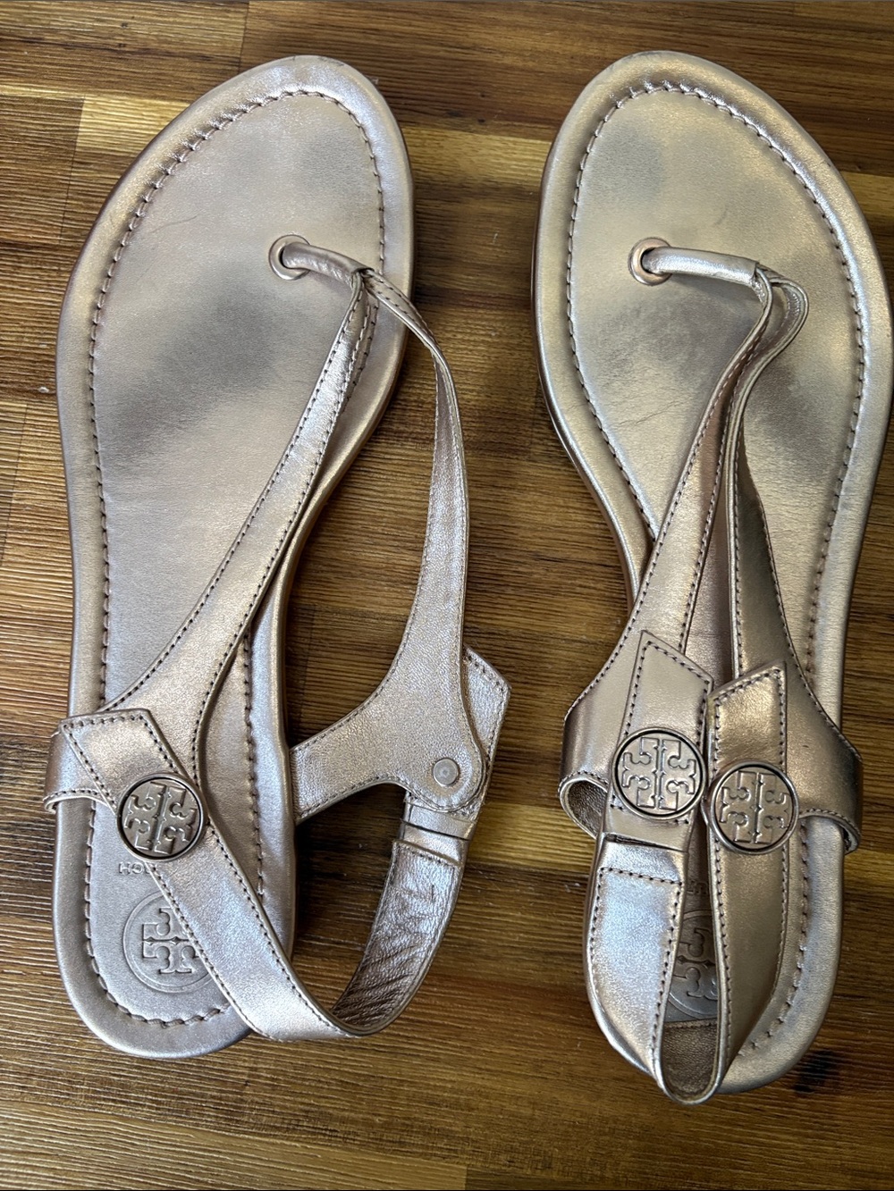 Tory Burch Metallic Gold T-Strap Sandals